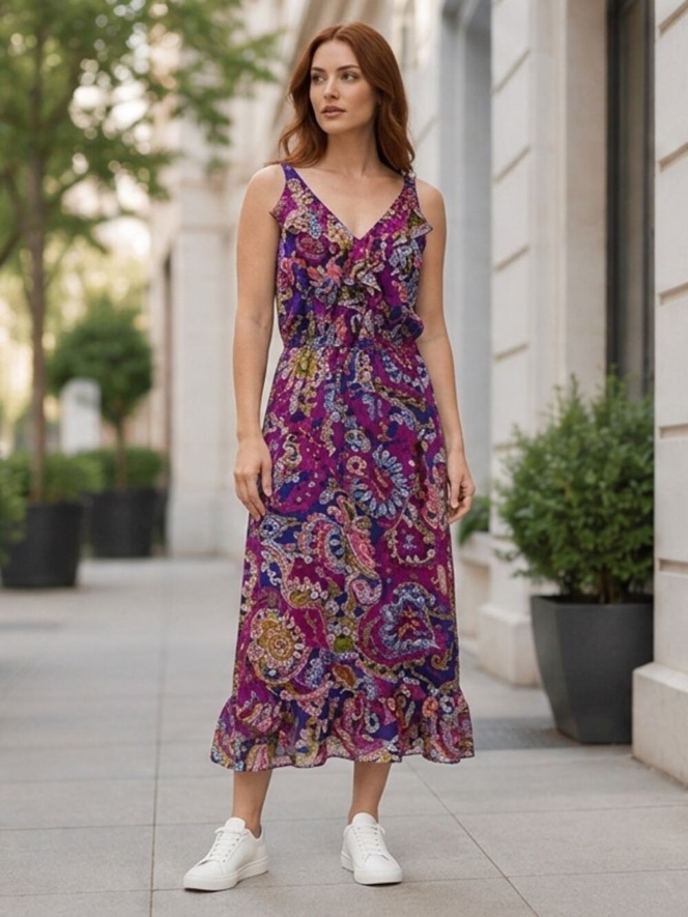 pure sugar Purple Midi Chiffon Paisley Lined Dress Women Size M